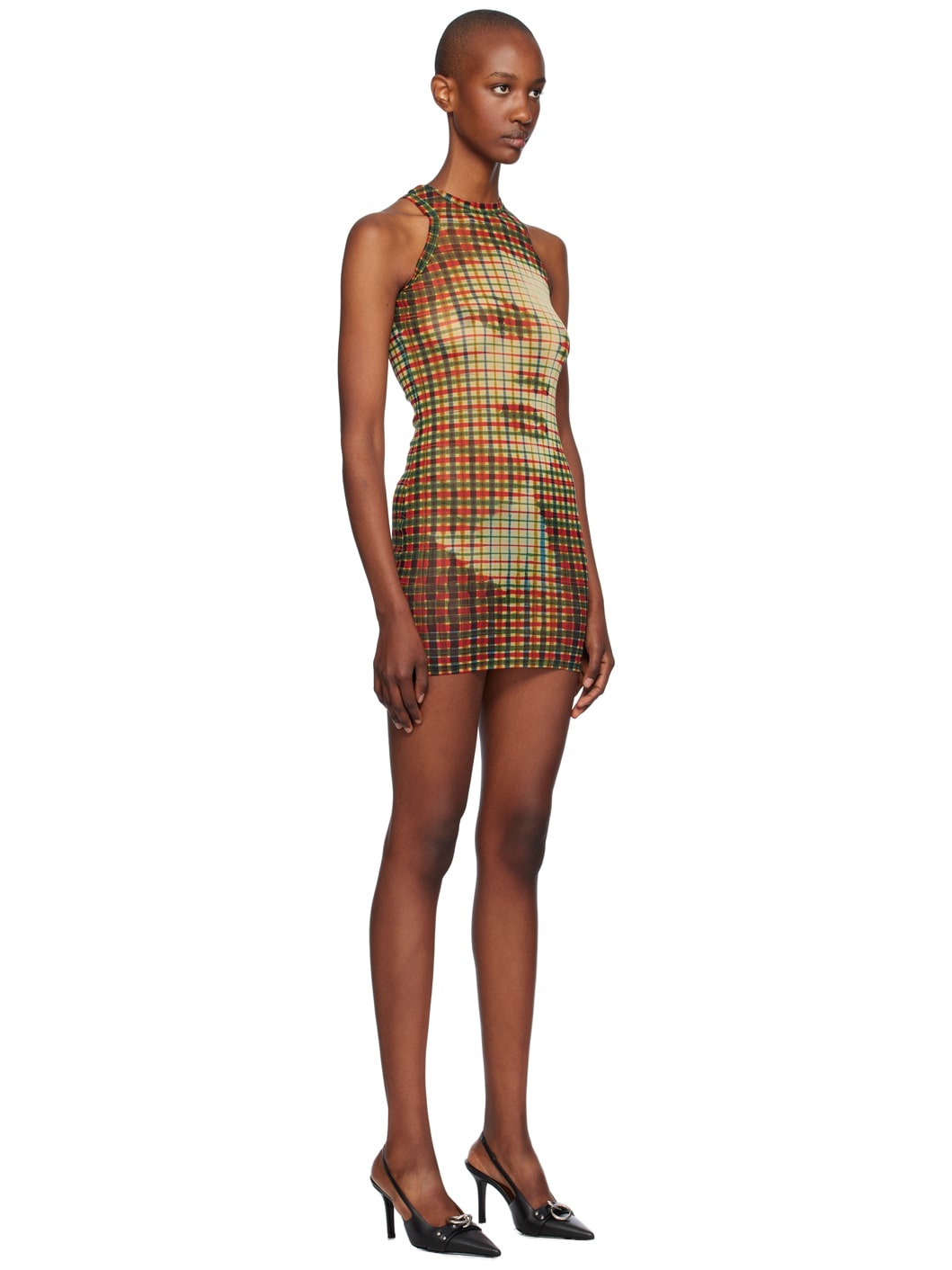 Yellow & Green Tartan Face Minidress - 2