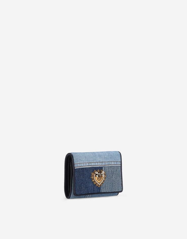 Small continental Devotion wallet in patchwork denim - 2