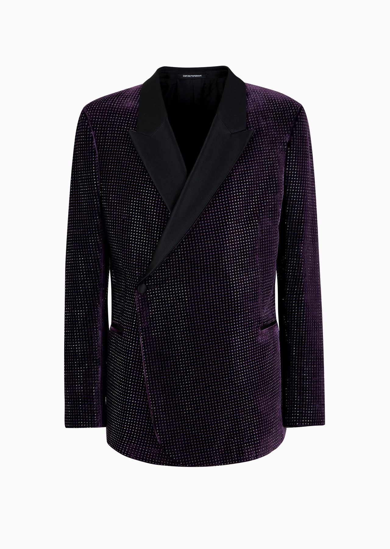 Double-breasted velvet jacket with all-over rhinestones and satin lapels - 1