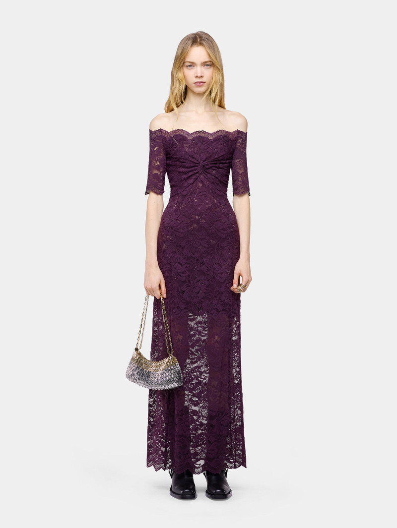 rabanne MIDI DRESS IN MAGENTA LAYERED LACE outlook
