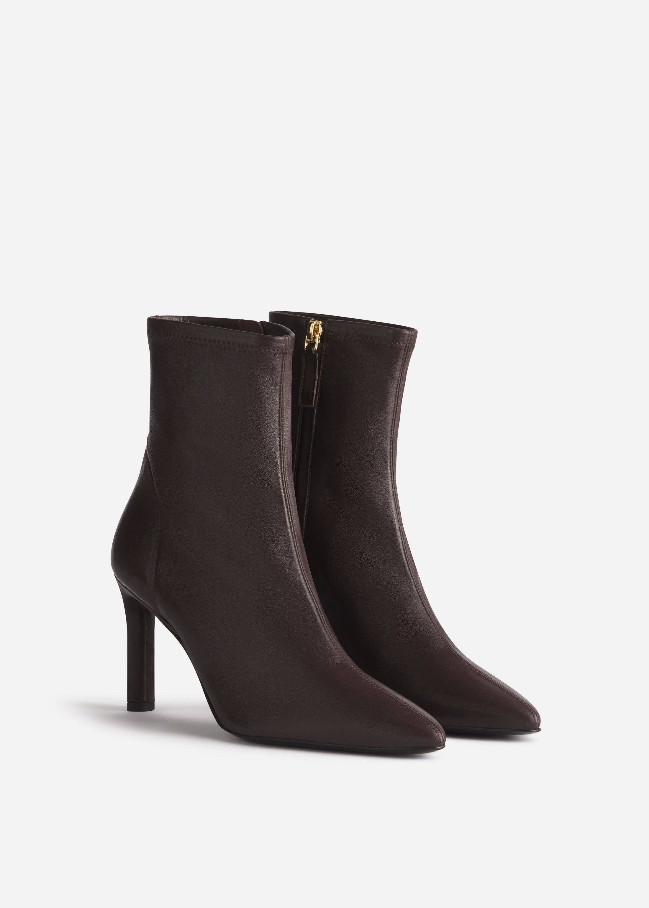 Heeled Leather Sock Bootie in Chocolate - 2