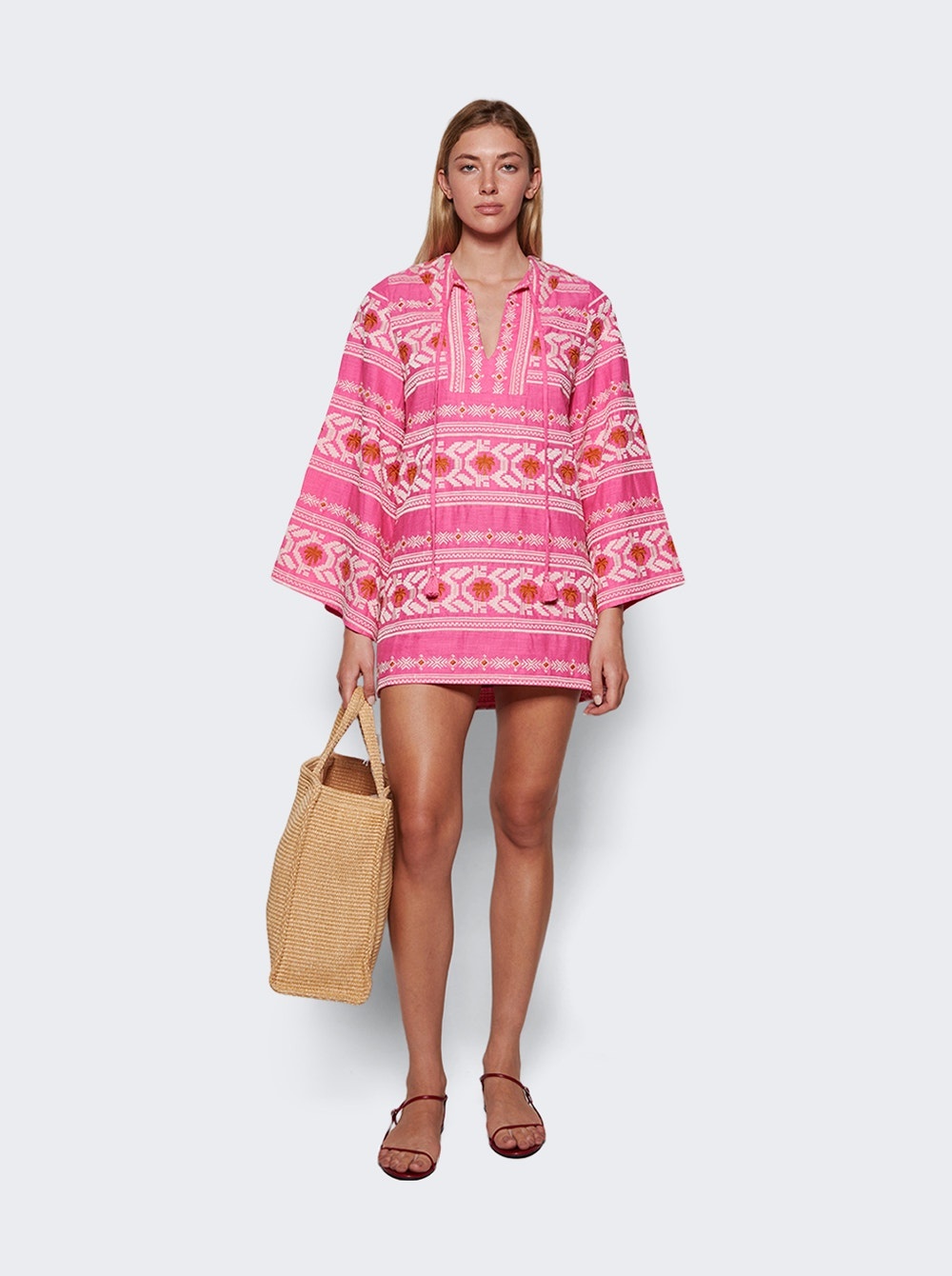 Apurimac Mini Tunic Dress Tropic Pink And Ecru - 2