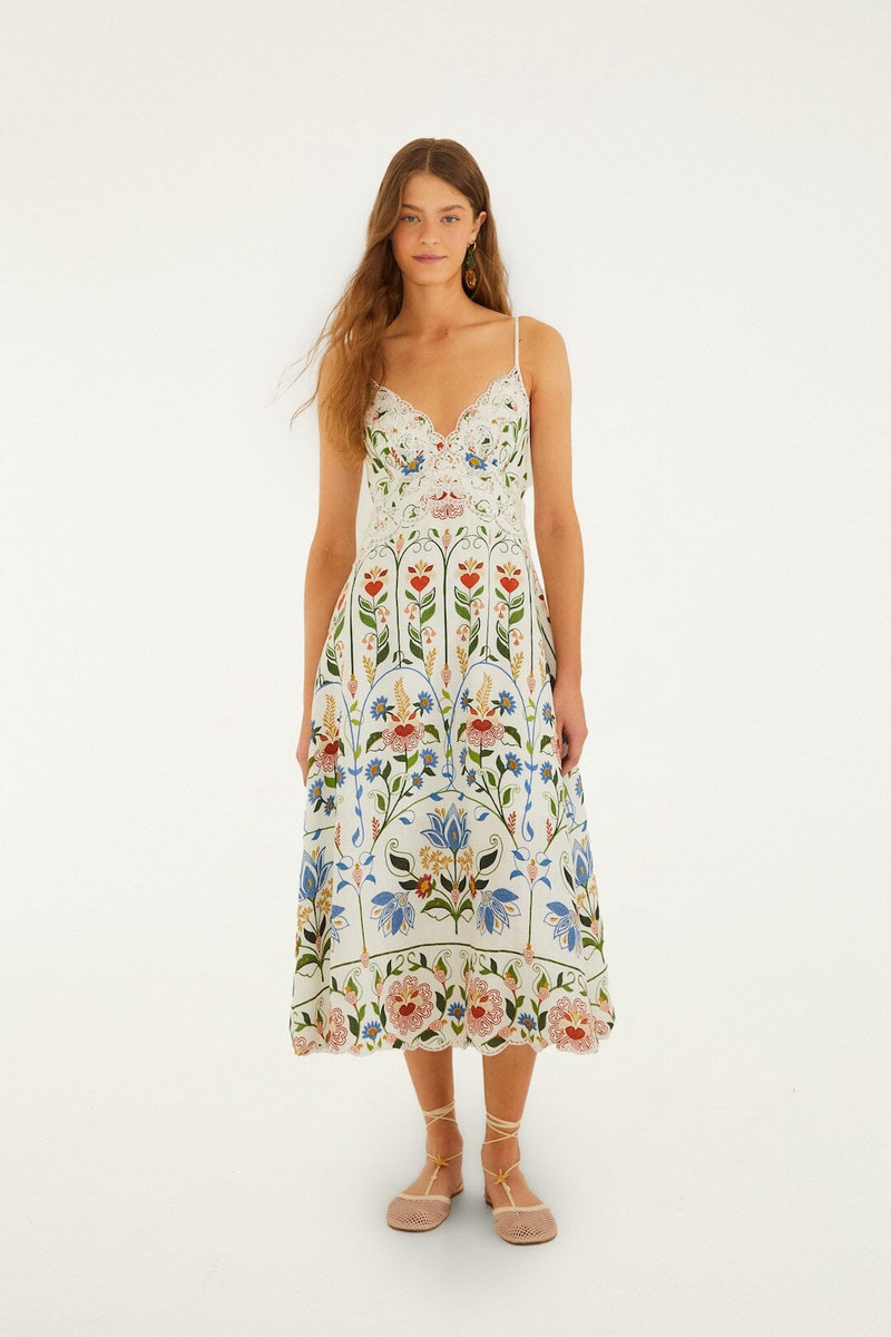 Off-White Stitched Garden Euroflax Premium Linen Midi Dress 1
