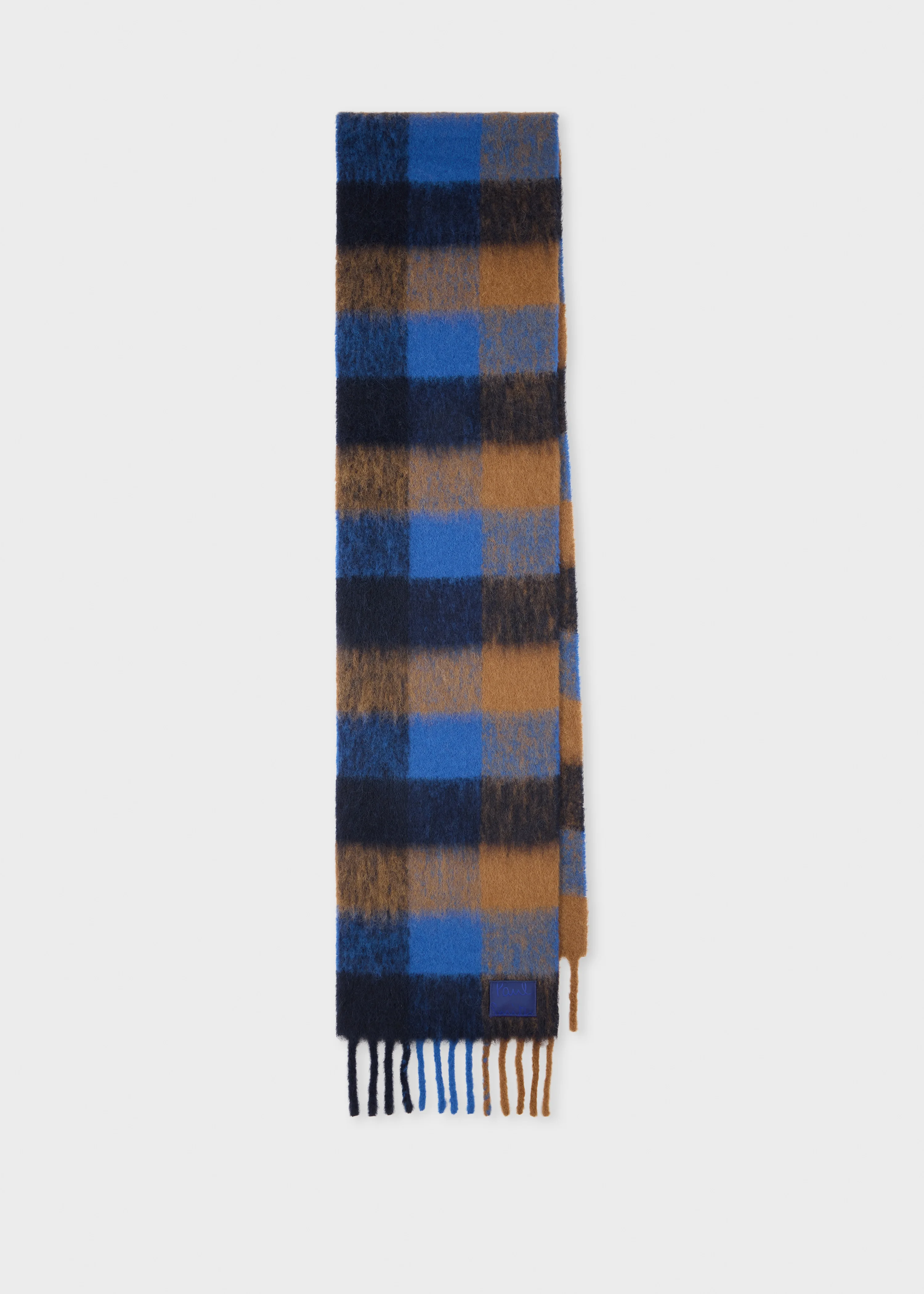 Blue and Tan Brushed Check Scarf - 1