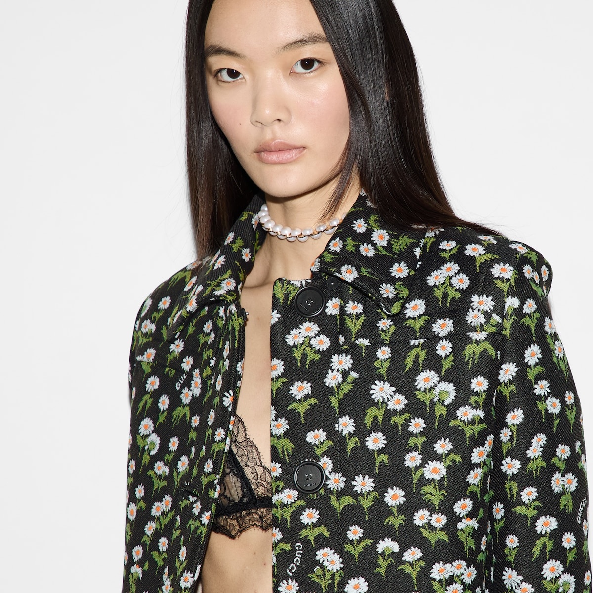 Floral crêpe single-breasted coat - 5