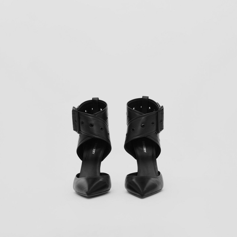 Buckled Strap Leather Point-toe Pumps 4