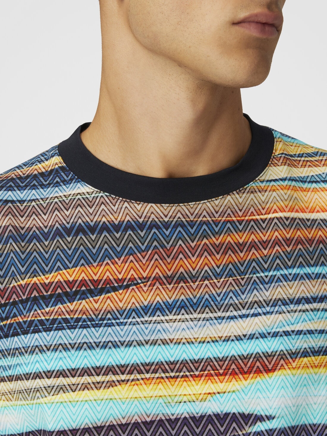Cotton crewneck T-shirt with slub zigzag print - 5