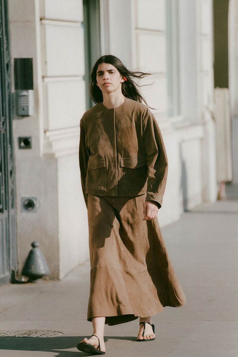 Suede Utility Cocoon Bomber - Toffee - 12