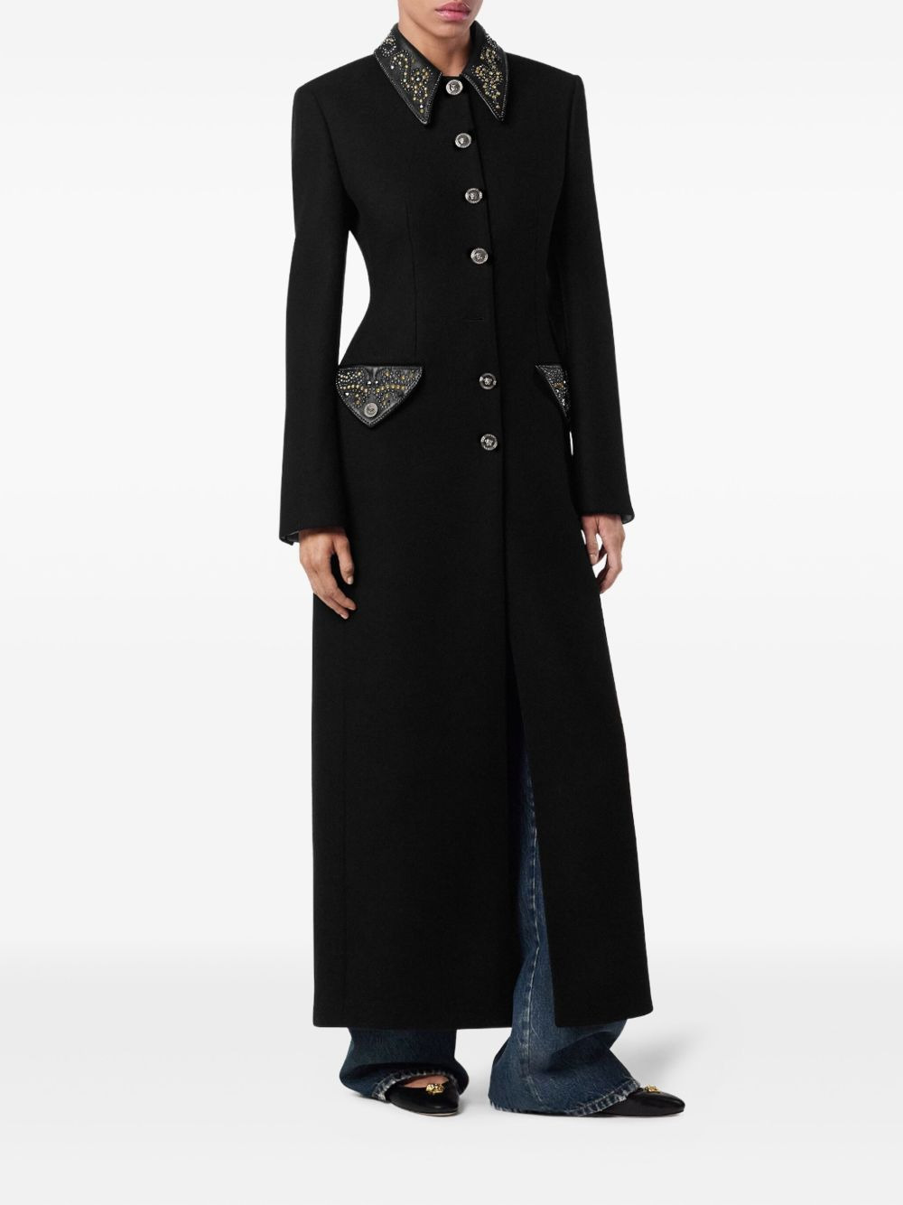 embellished-collar coat - 3