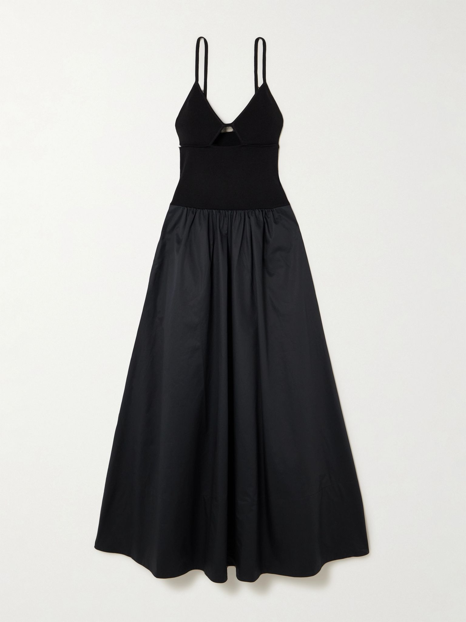 Cutout ribbed-knit and cotton-poplin maxi dress Black - 1