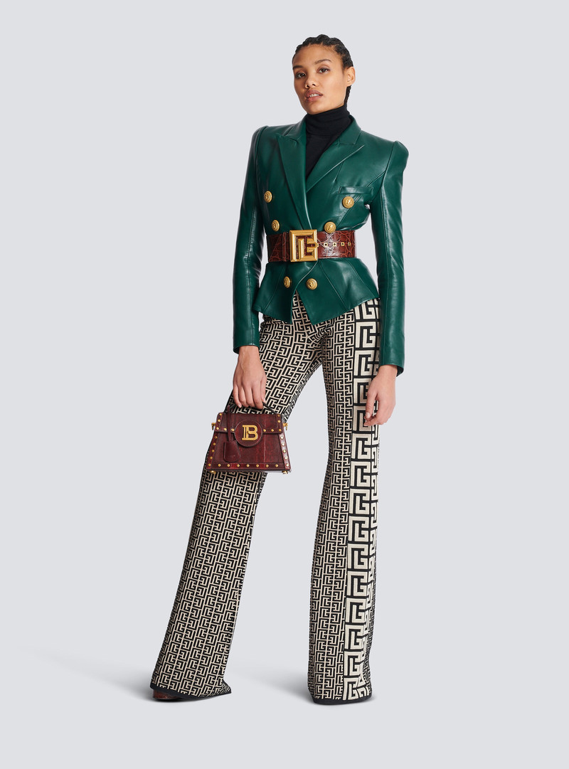 Balmain 8-button cinched-waist leather jacket outlook