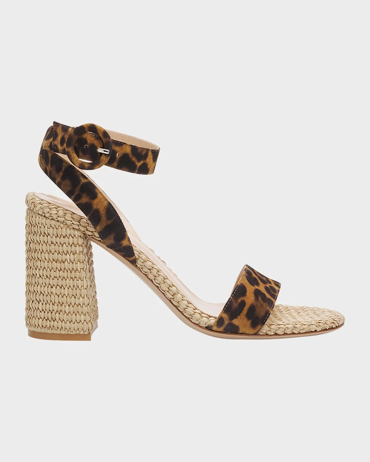 85mm Leopard-Printed Suede and Raffia Sandals - 1
