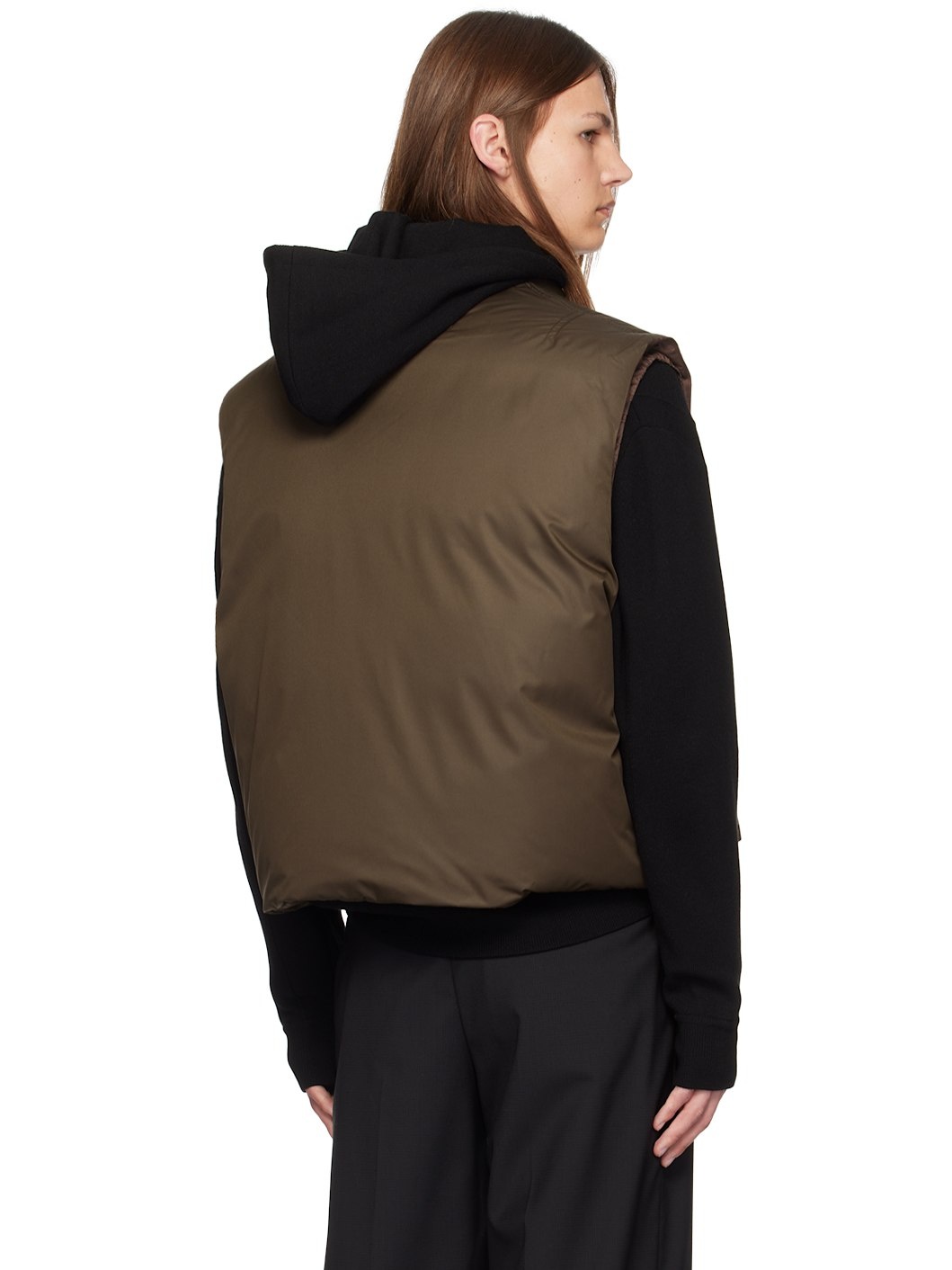Brown Stand Collar Down Vest - 3