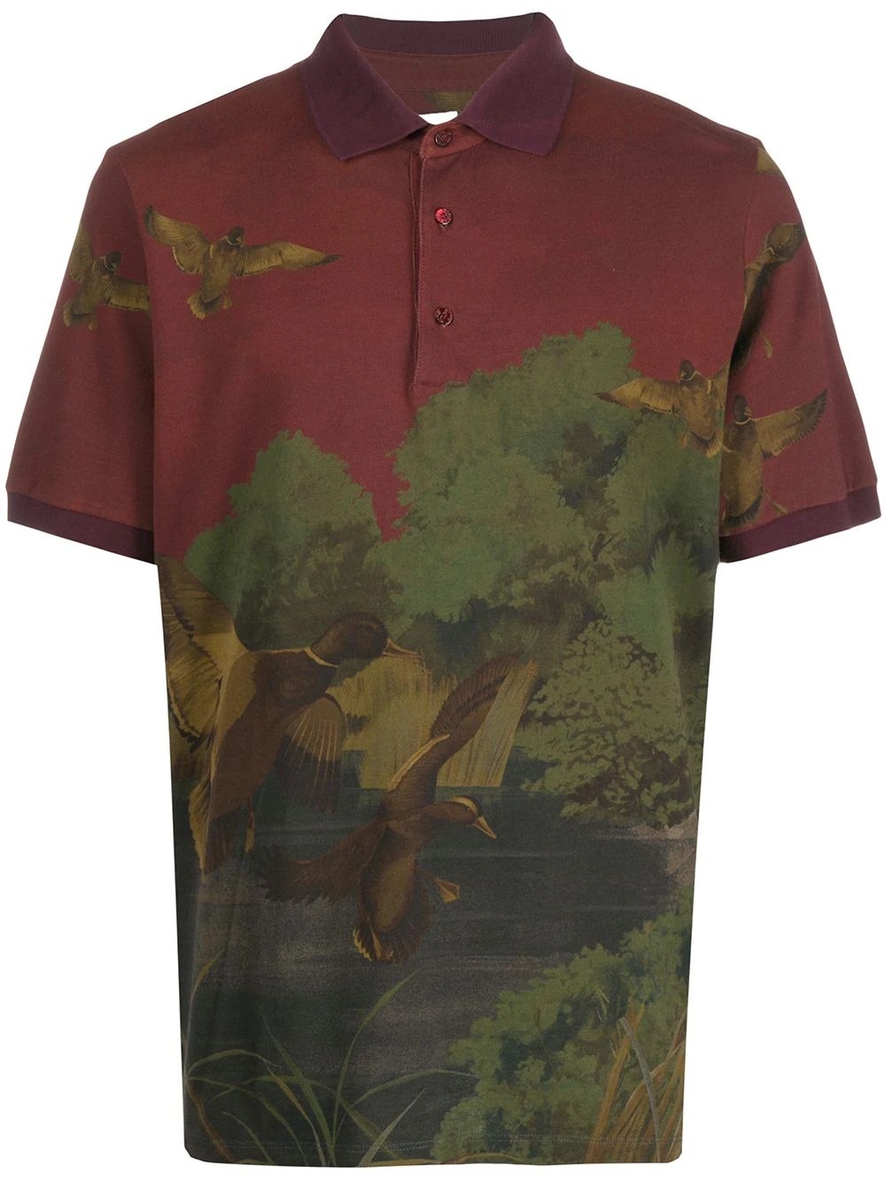 botanical-print short-sleeved polo shirt  - 1