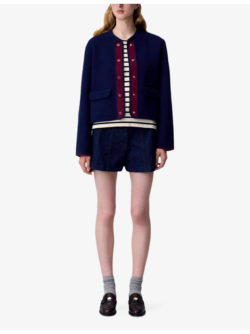 Claudie Pierlot Contrast-Trim Ribbed Knitted Cardigan outlook