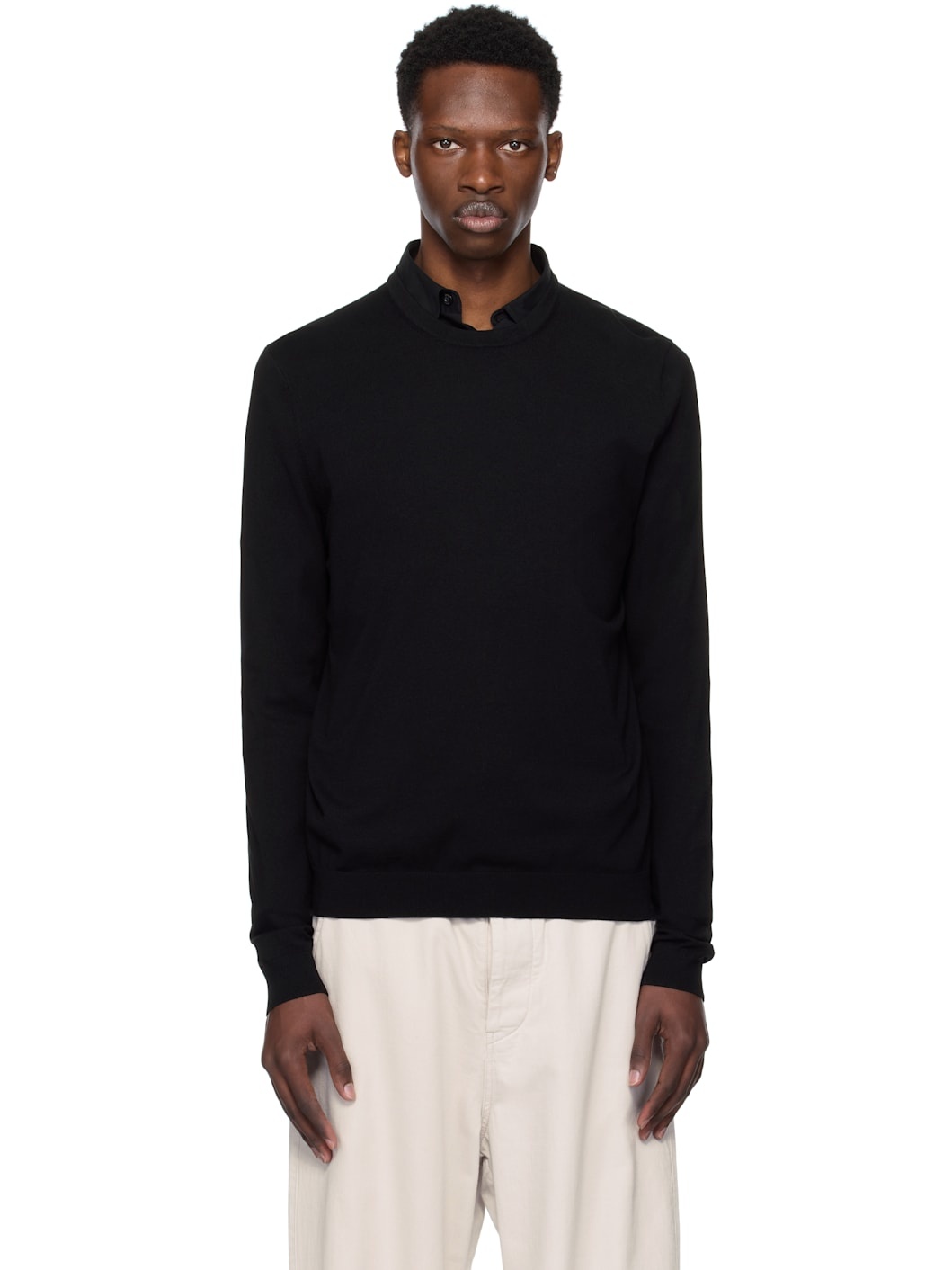 Black Regular Fit Crewneck Soft Yarns Sweater - 1