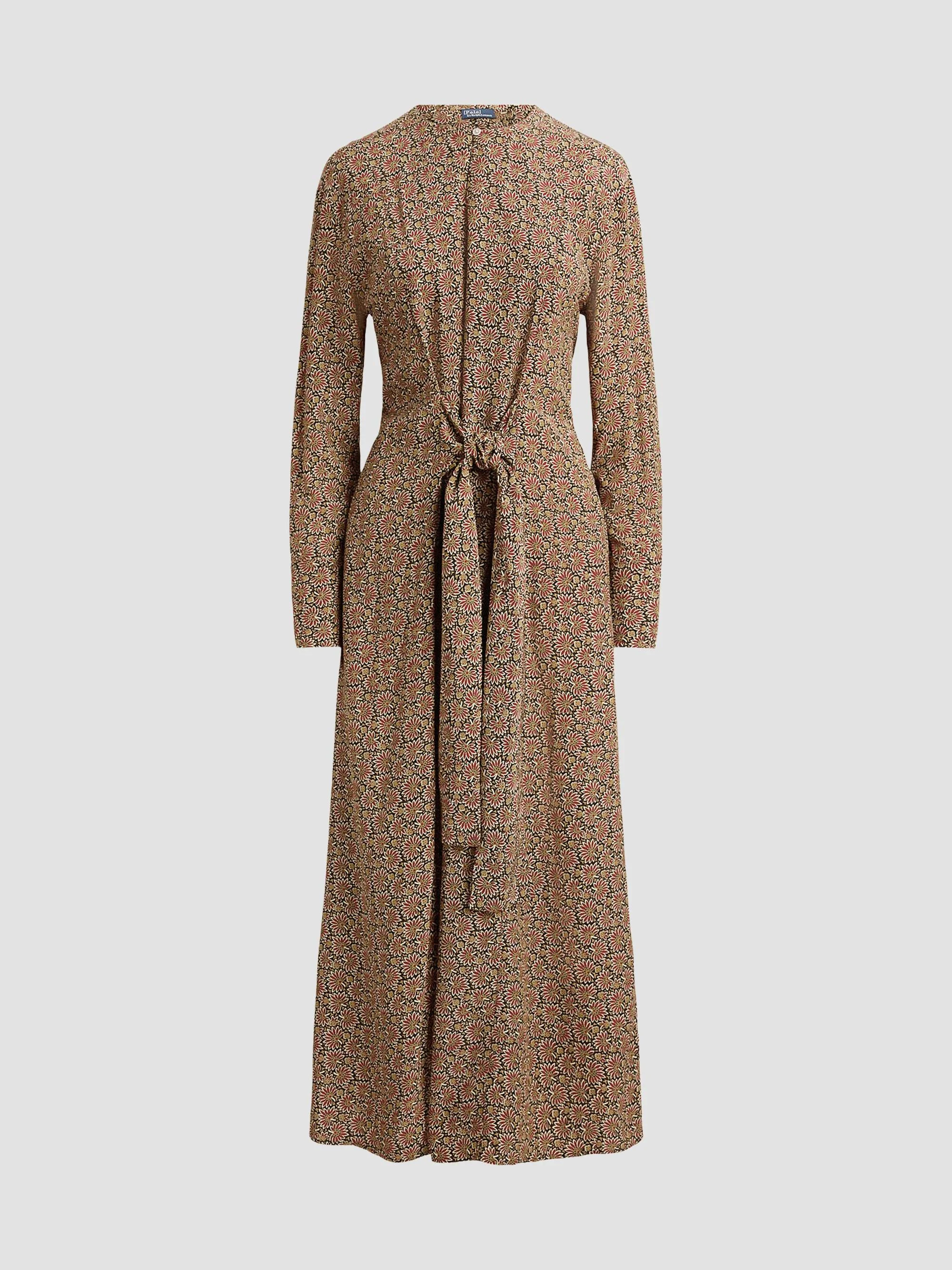 Women's Printed Long-Sleeve Column Midi Dress - Daisy Brown Pink - 1