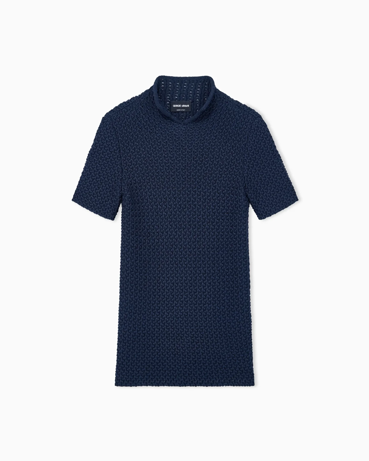 SLIM FIT SHORT SLEEVE VISCOSE SWEATER WITH HONEYCOMB EFFECT - 1