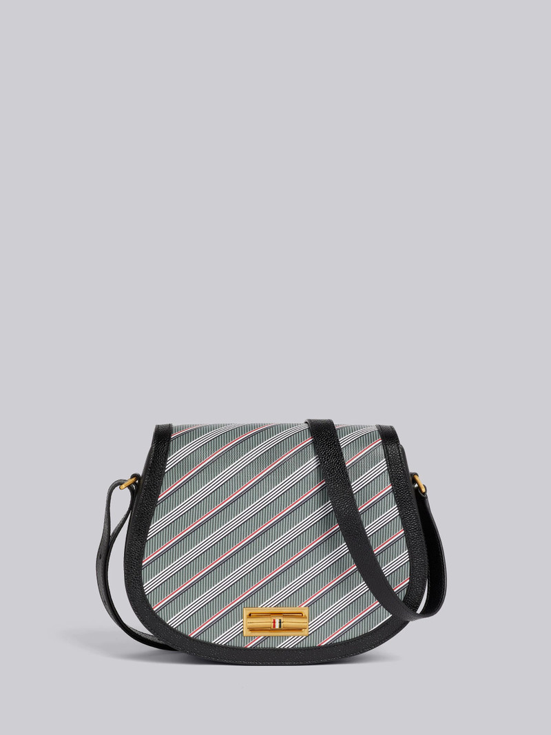 Medium Grey Monogram Coated Canvas Leather Frame Stripe Enamel Lock Saddle Shoulder Bag 1