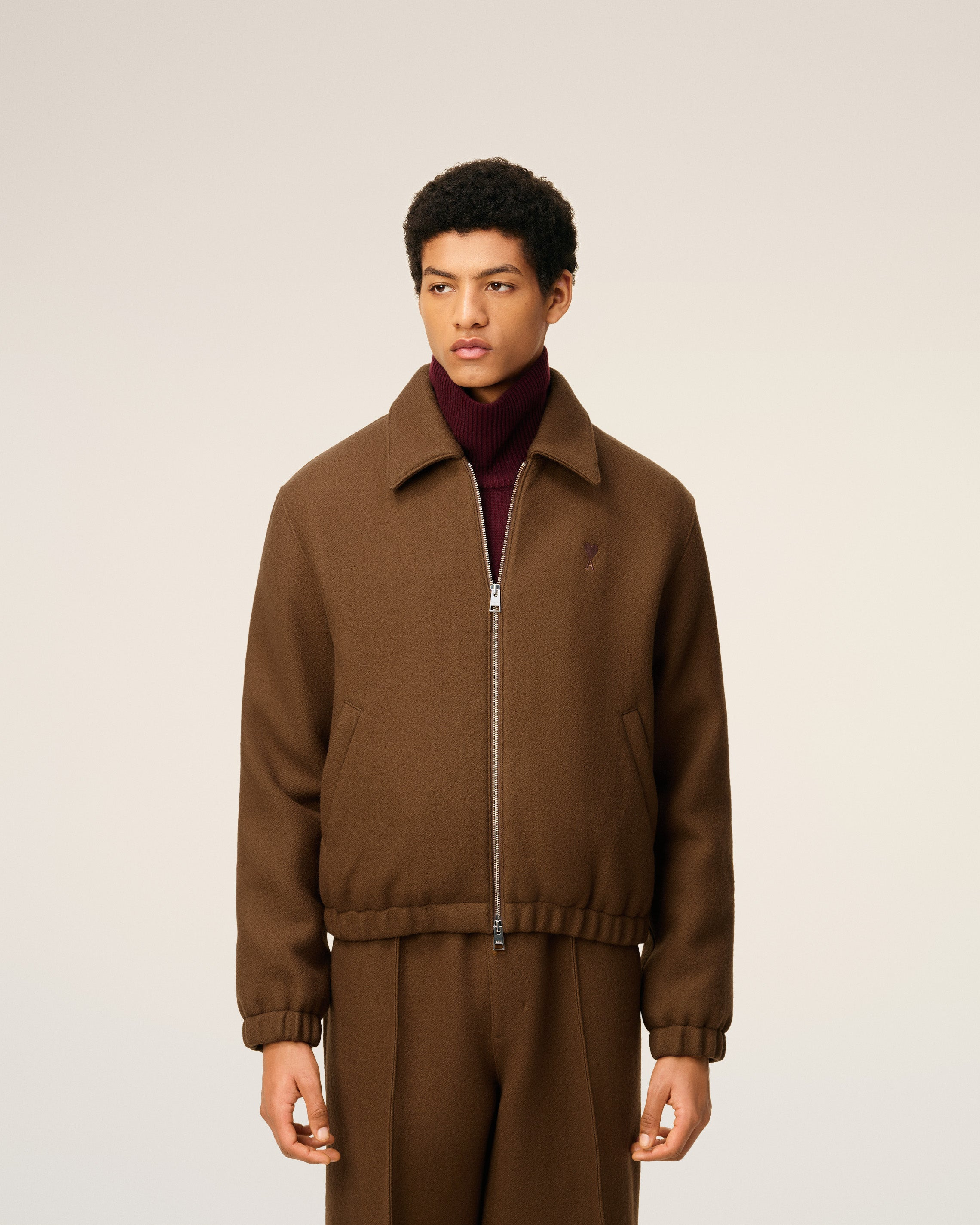 BROWN WOOL AMI DE COEUR ZIPPED JACKET - 3