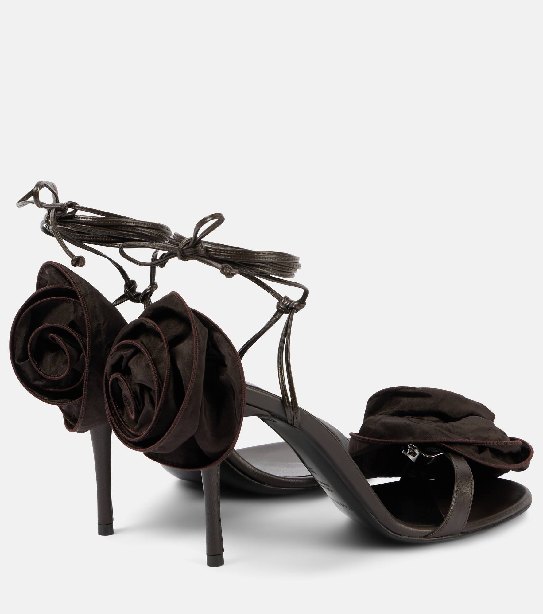 Floral-appliqué satin sandals - 3