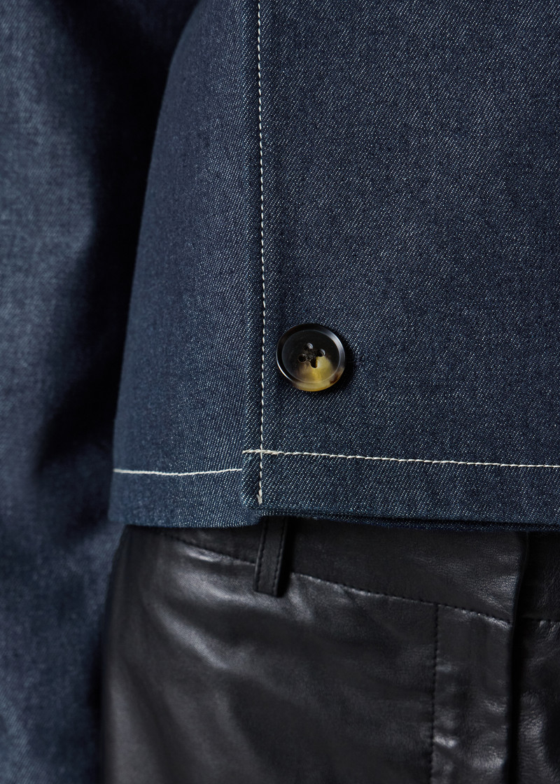 Denim Cotton-Blend Cropped Asymmetric Jacket with Topstitching 12