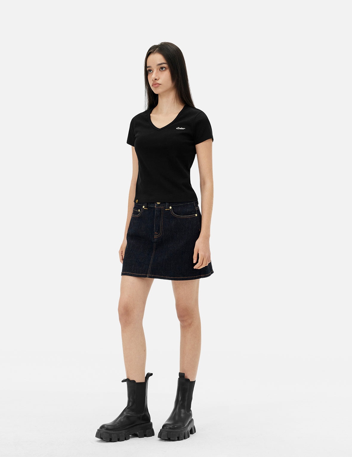 Seagull Embroidery Regular Fit Denim Skirt - 3