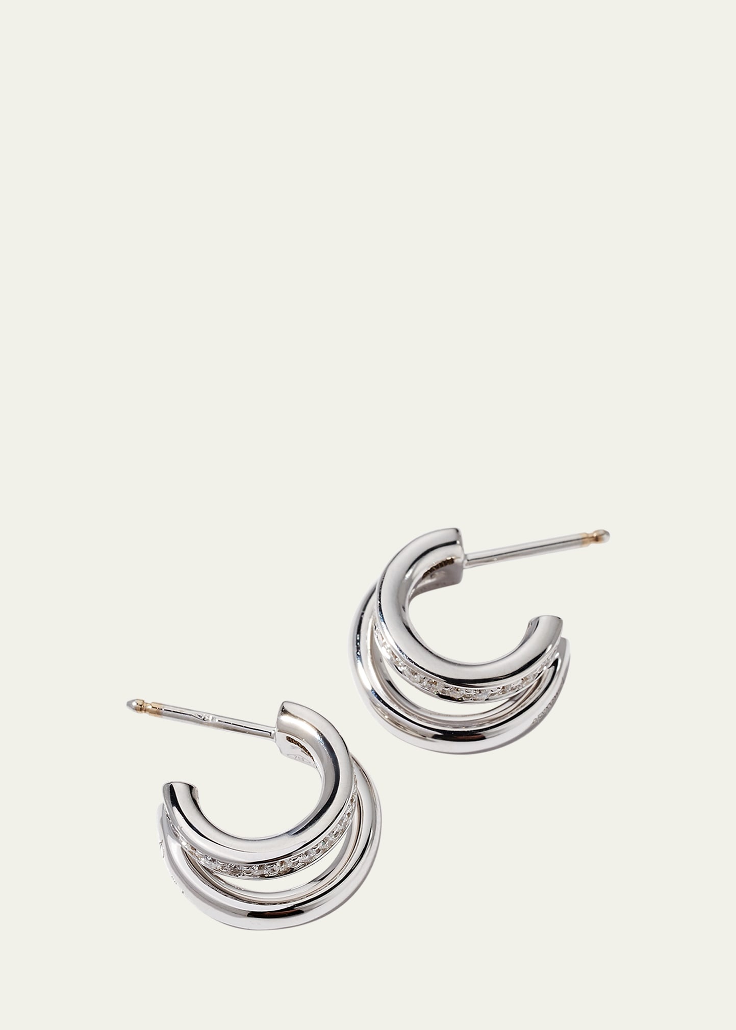 18K White Gold Together Diamond Double Hoop Earrings - 3