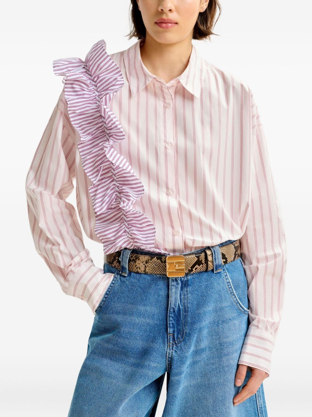 Ibody ruffle-detail striped shirt - 3