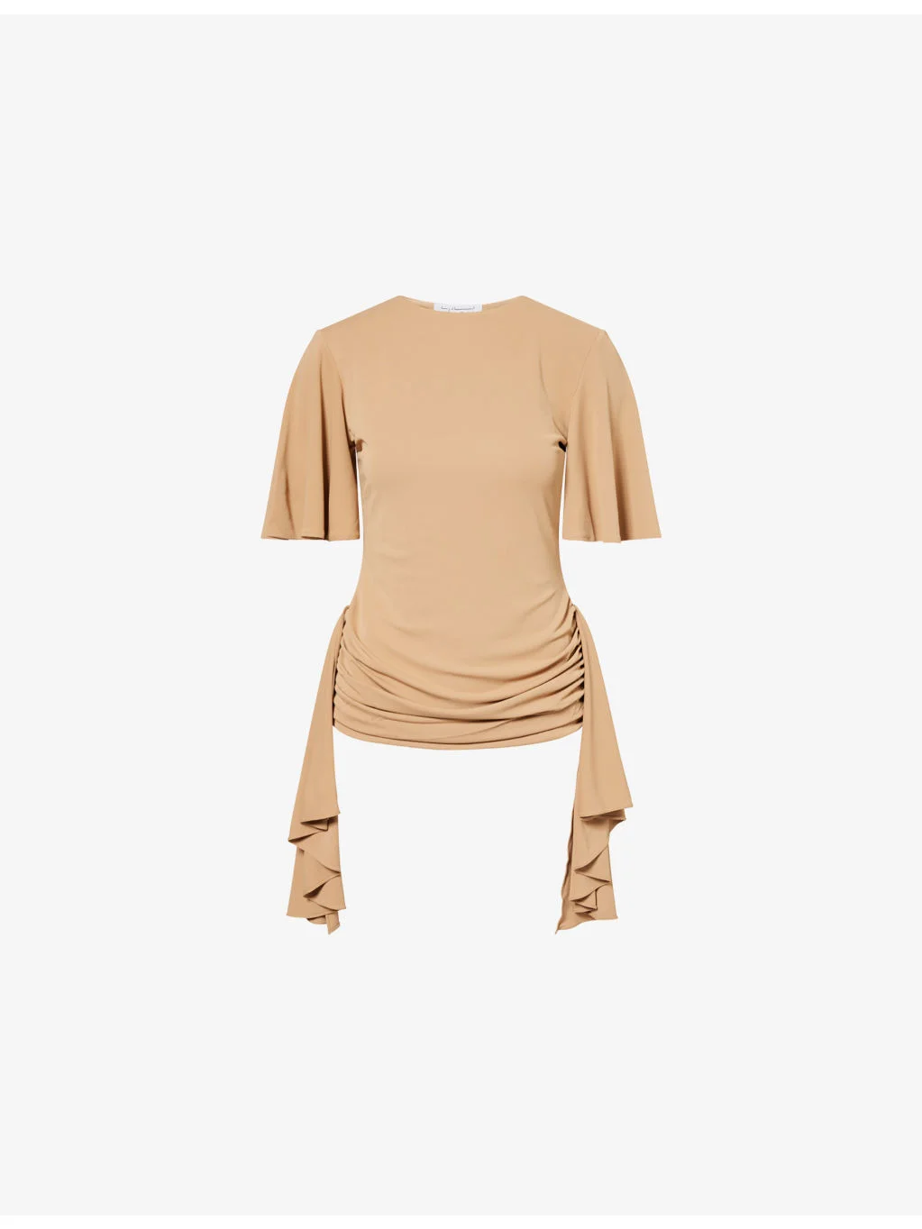 Ruched Frill Stretch-Woven T-Shirt - 1