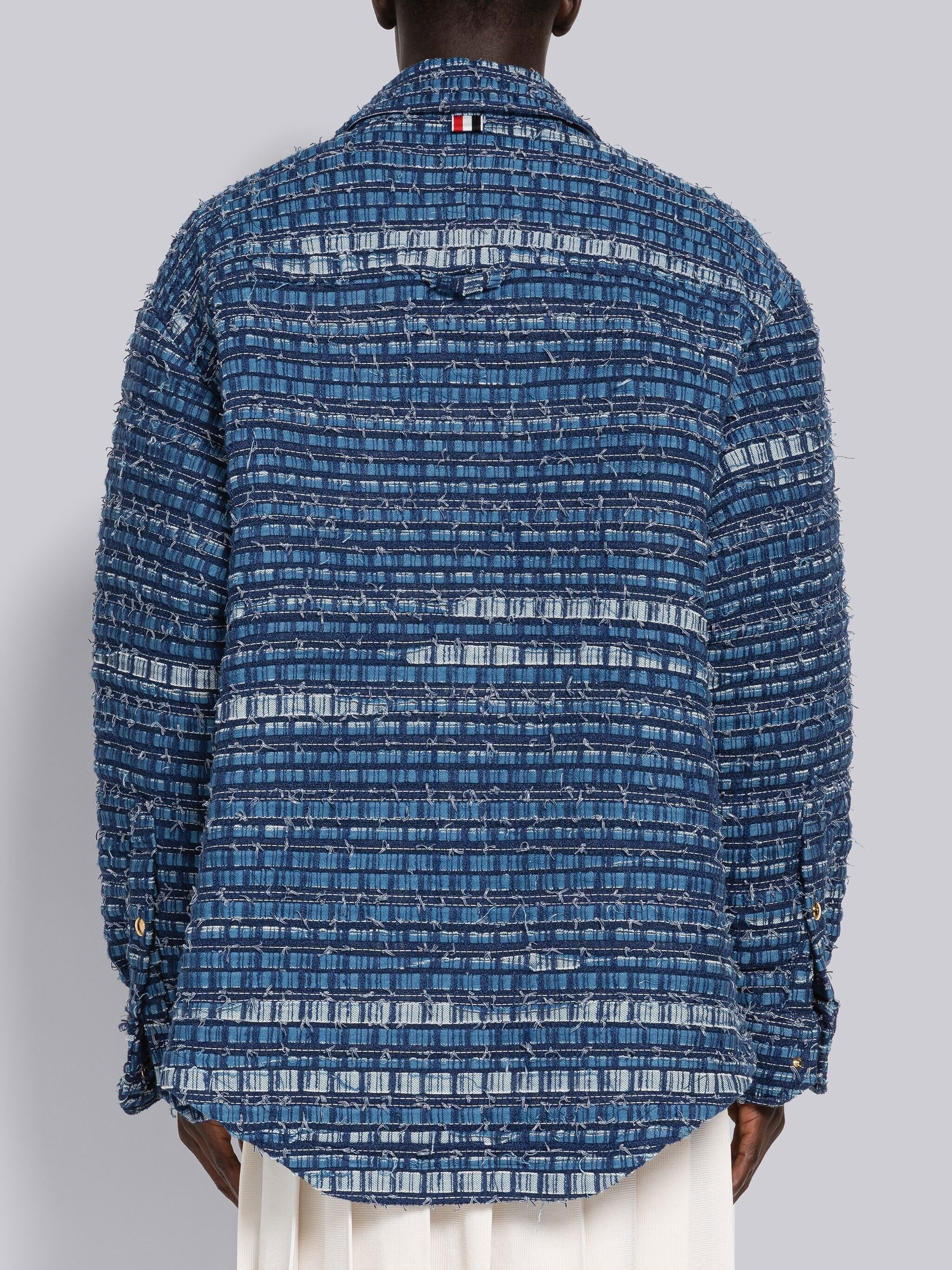 Denim Ribbon Tweed Oversized Shirt Jacket - 3