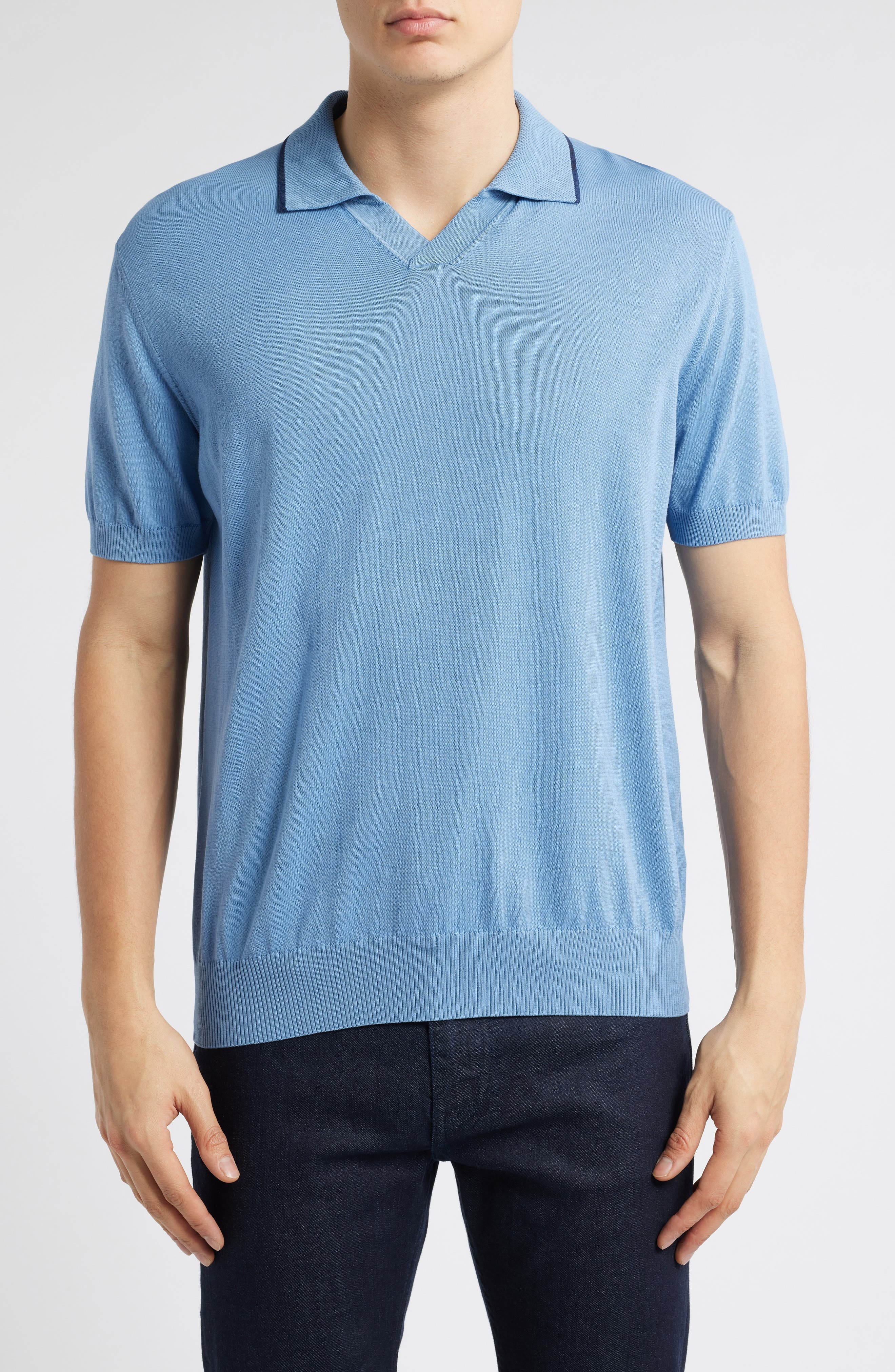 Canali Regular Fit Johnny Collar Polo in Light Blue at Nordstrom - 1