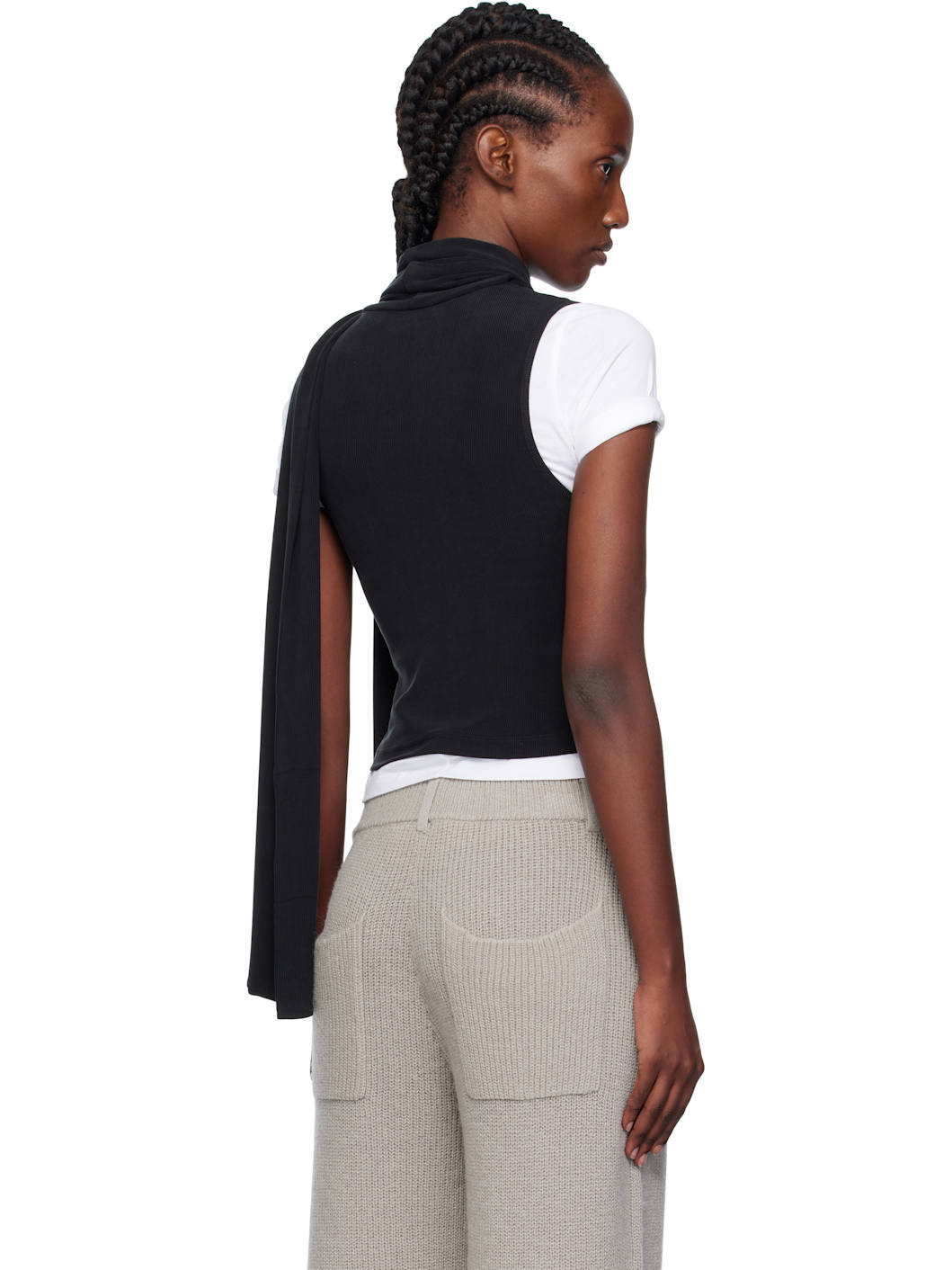 Black Scarf Scoop Tank Top - 3