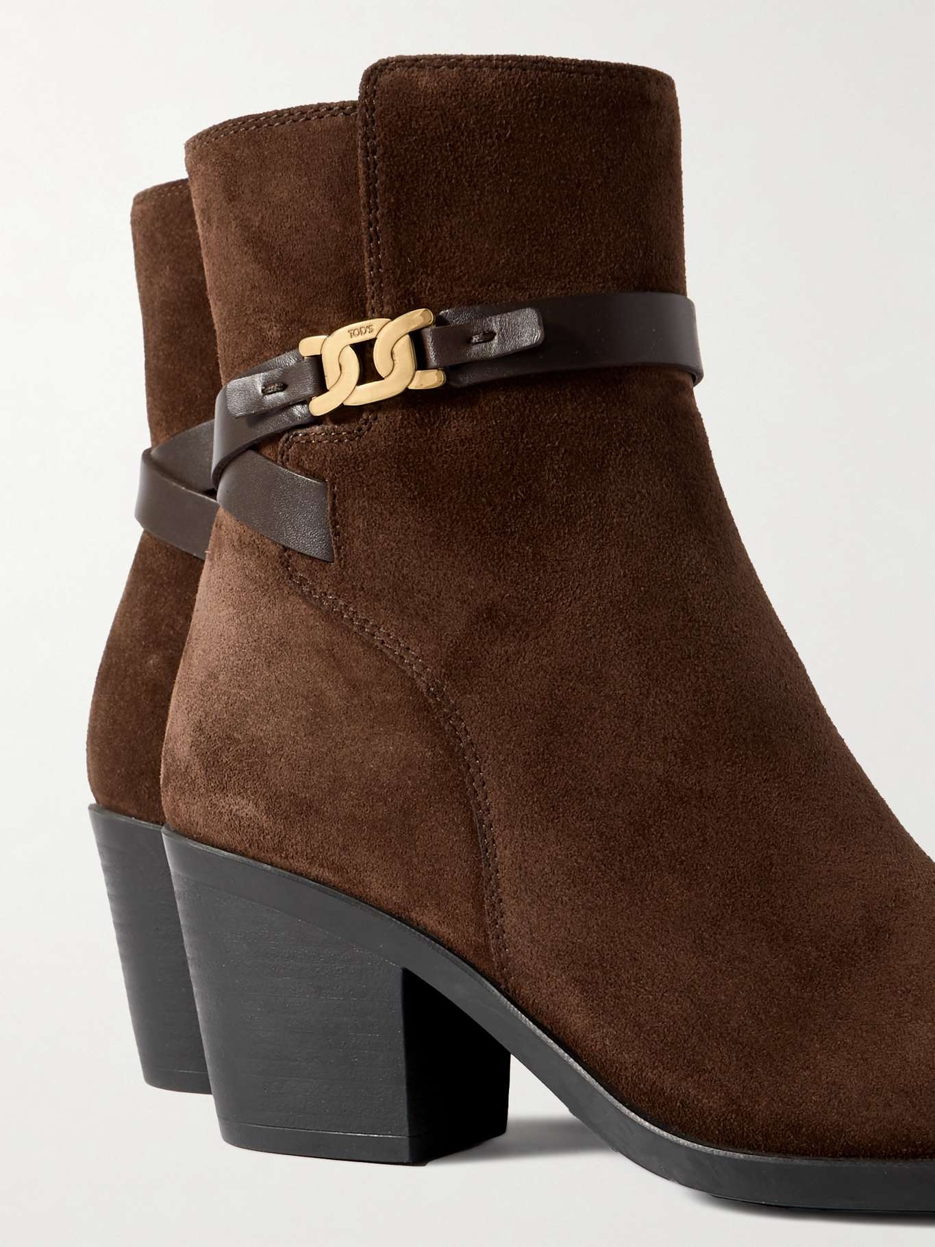 Embellished leather-trimmed suede ankle boots - 4