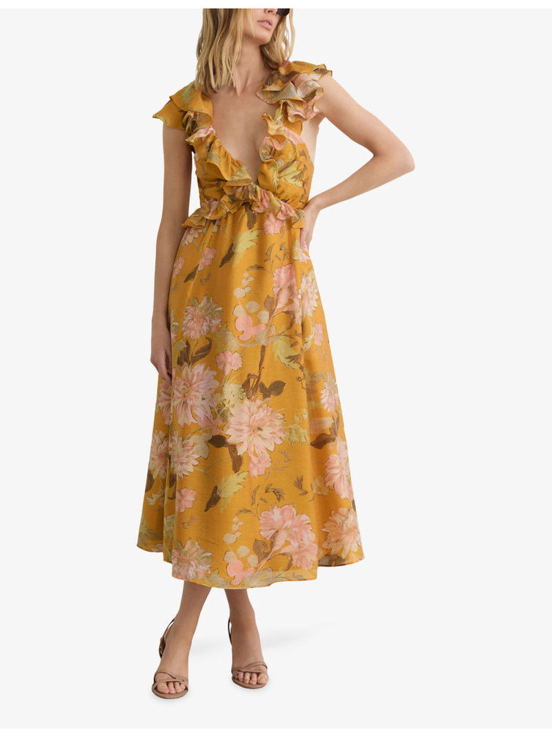 REISS Lucy Floral-Print Woven Midi Dress outlook