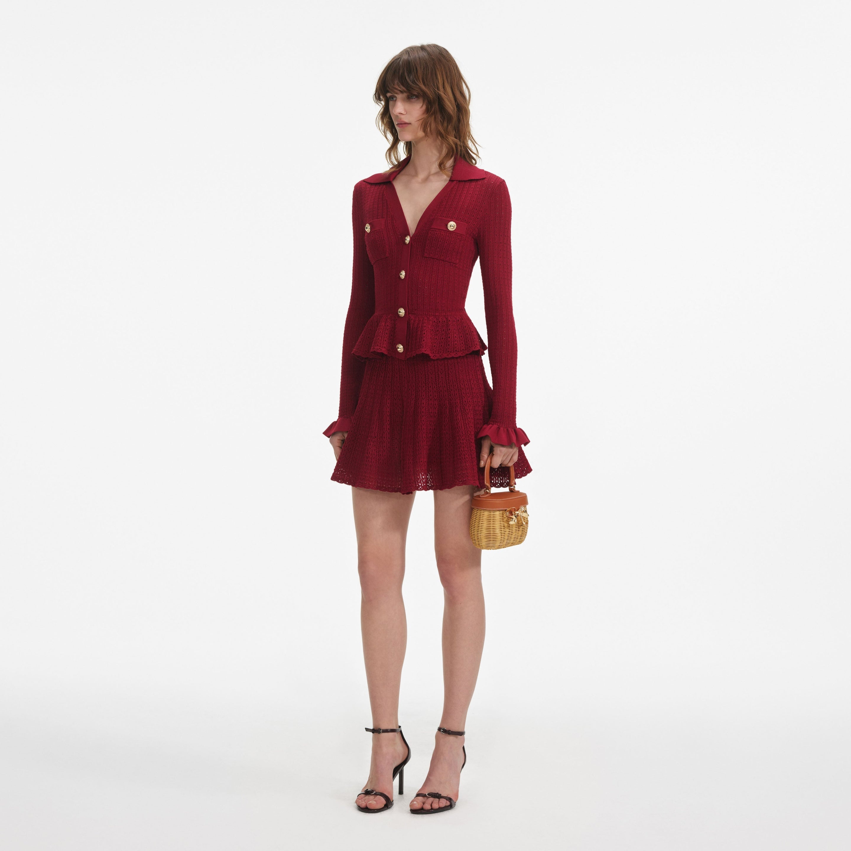 Burgundy Pointelle Knit Mini Dress - 2