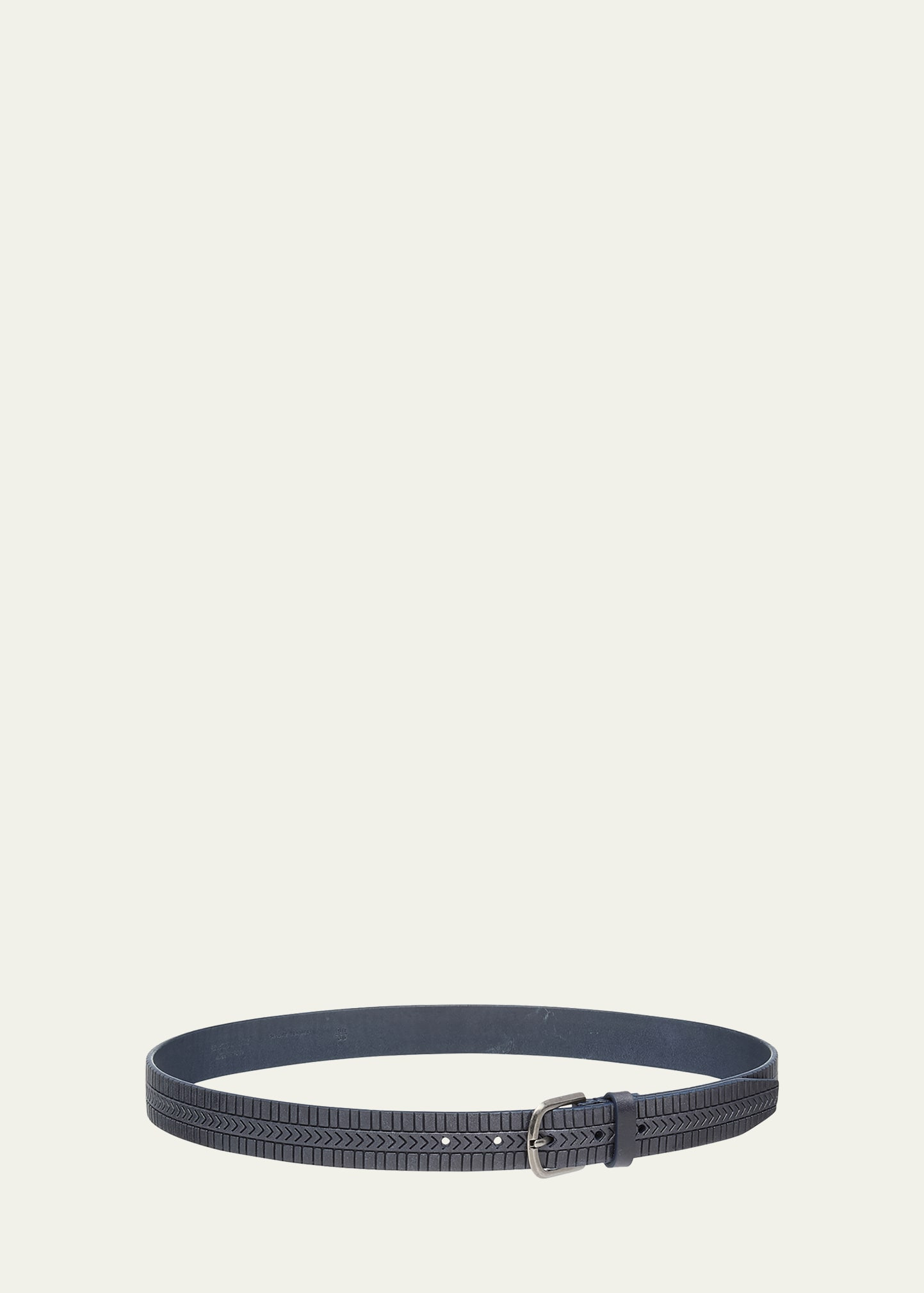 Men's Geometric Engraved Leather Belt - 2