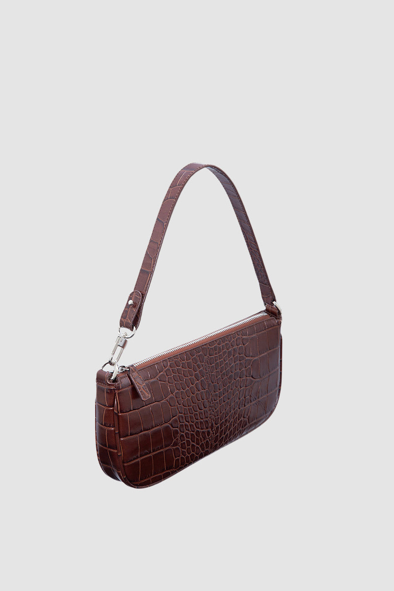 BY FAR Rachel Nutella Croco Embossed Leather Shoulder Bag outlook