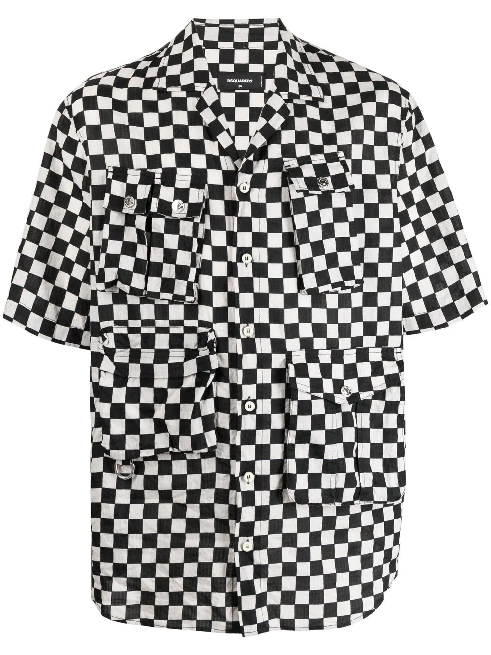 checkerboard linen-cotton shirt - 1