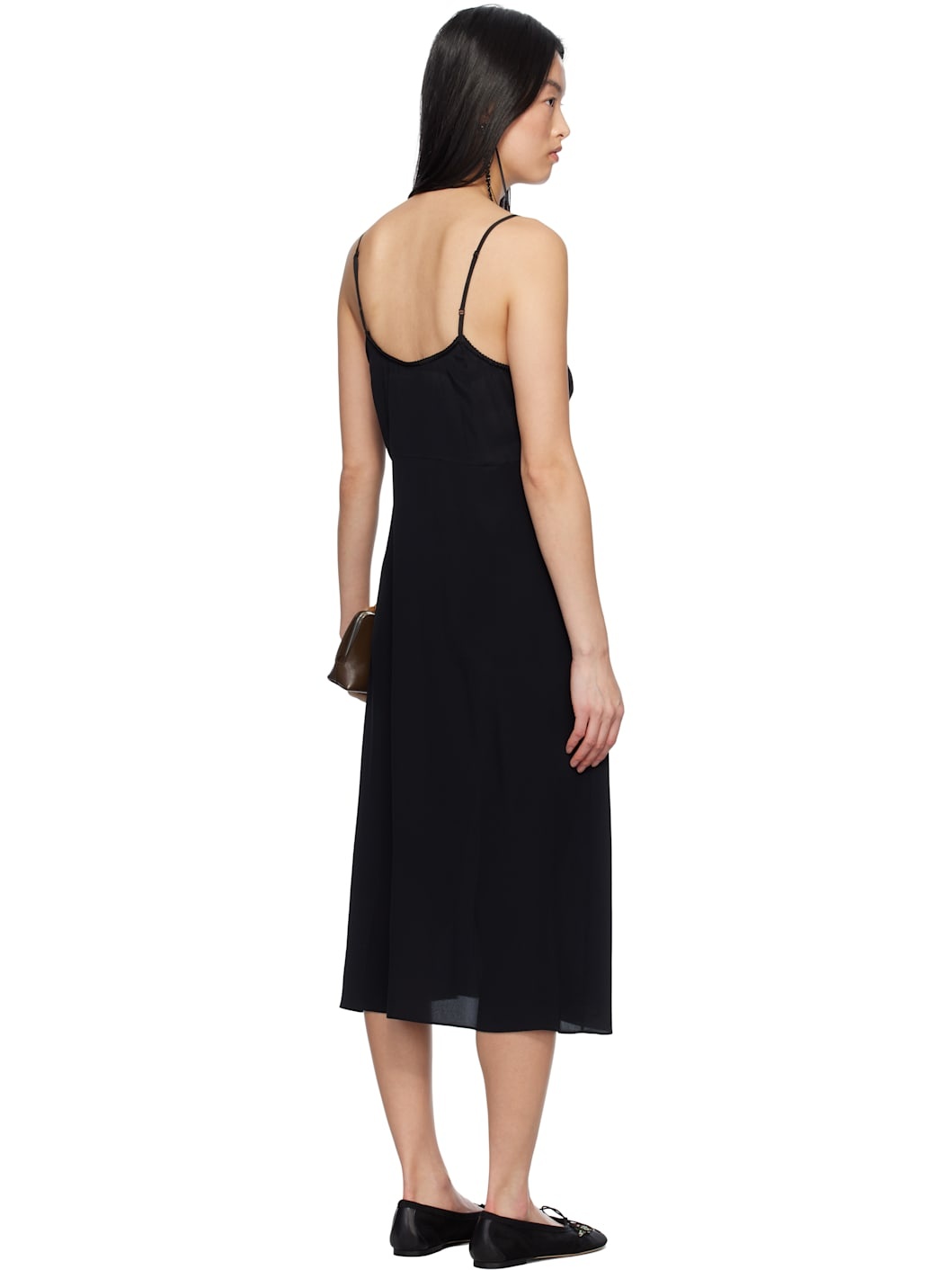 Black Negligee Bow Slip Midi Dress - 3