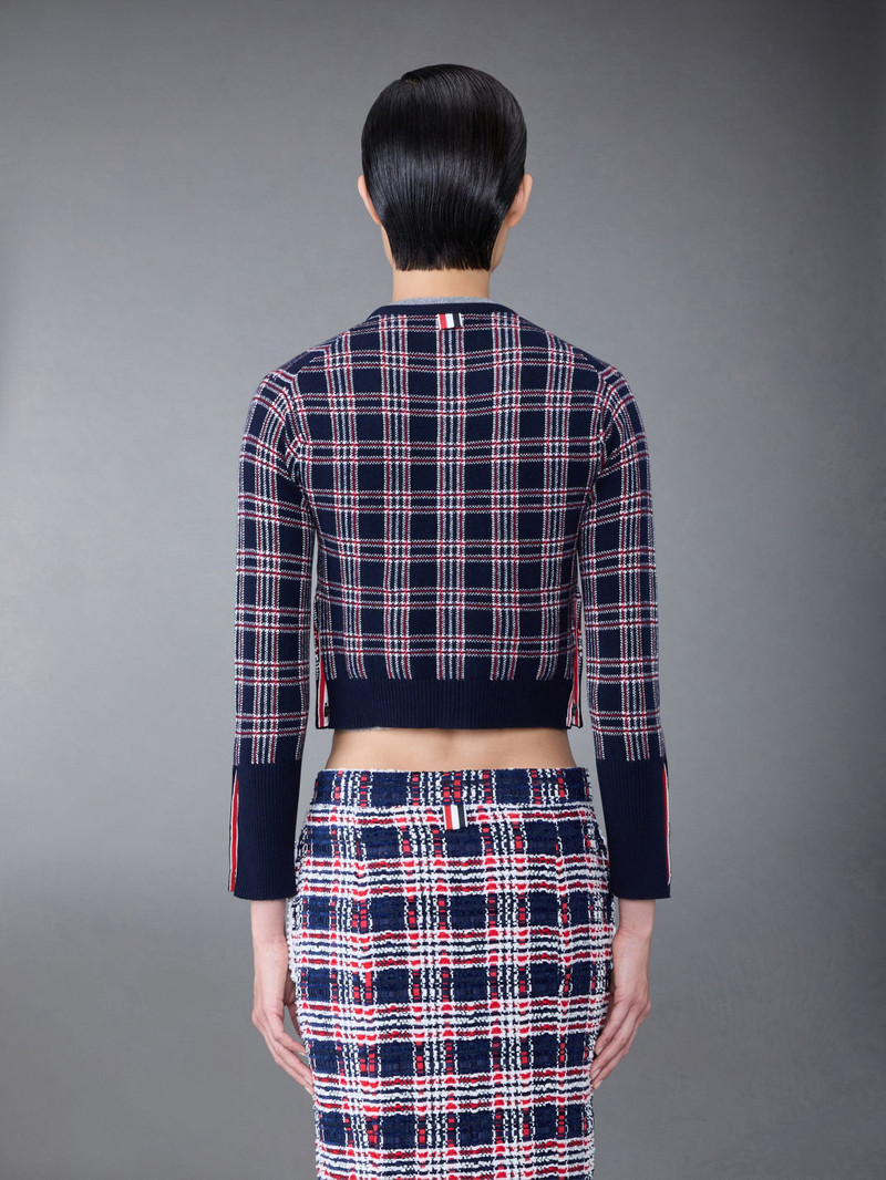 Thom Browne Prince of Wales Cashmere Cropped Crew Neck Cardigan outlook