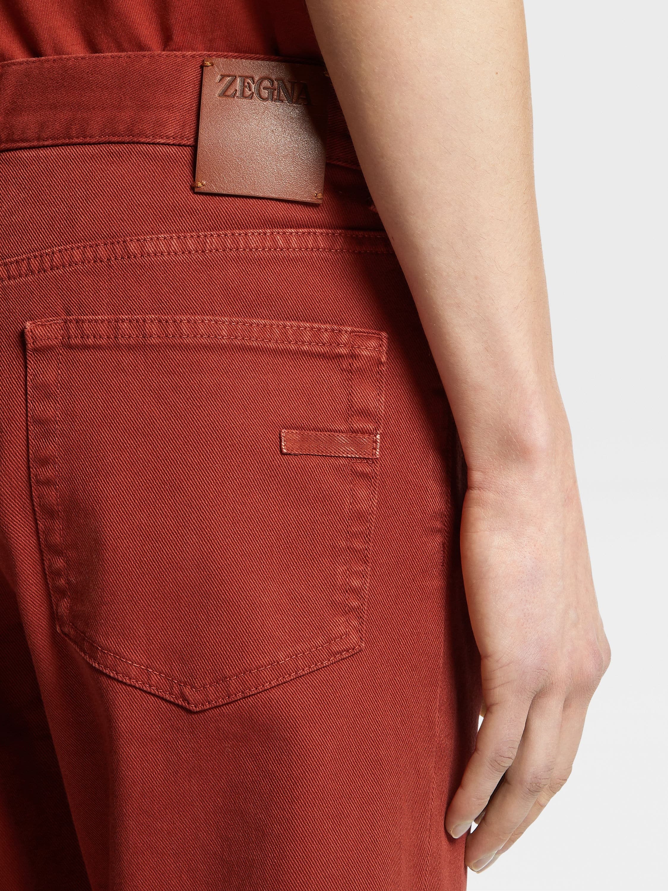 DARK RED STRETCH COTTON ROCCIA PANTS - 5