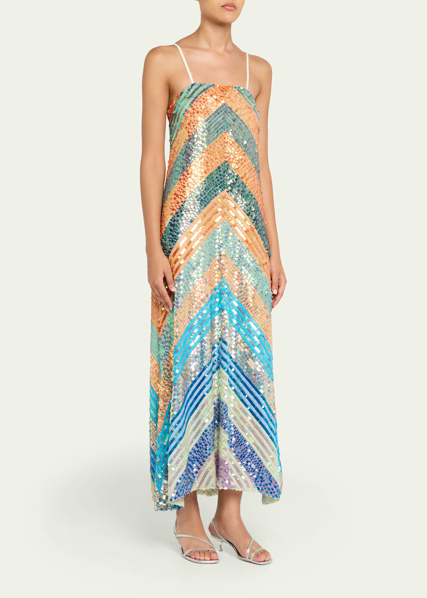 Chevron Sequined Bias Strapless Maxi Dress - 4