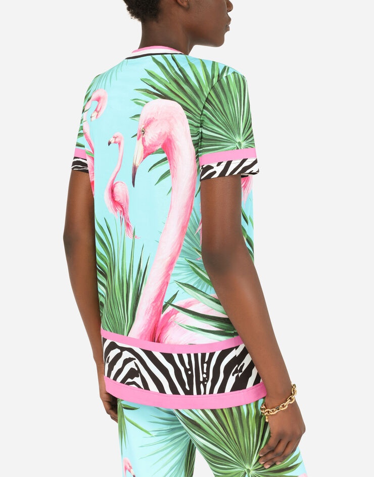 Short-sleeved flamingo-print jersey T-shirt - 8