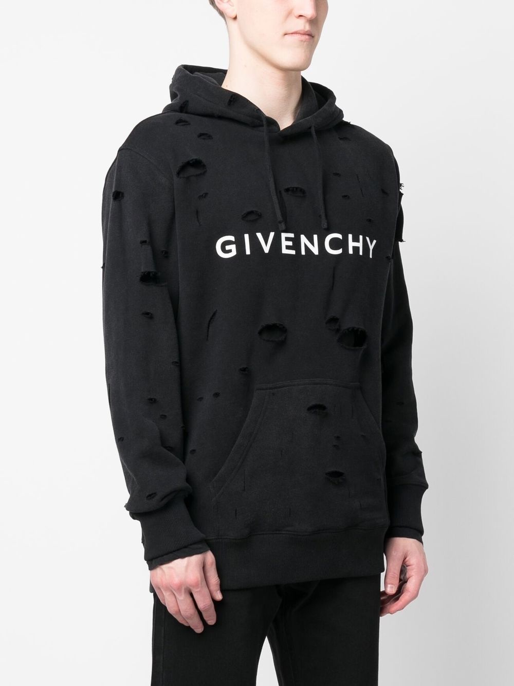 distressed-effect drawstring hoodie - 3
