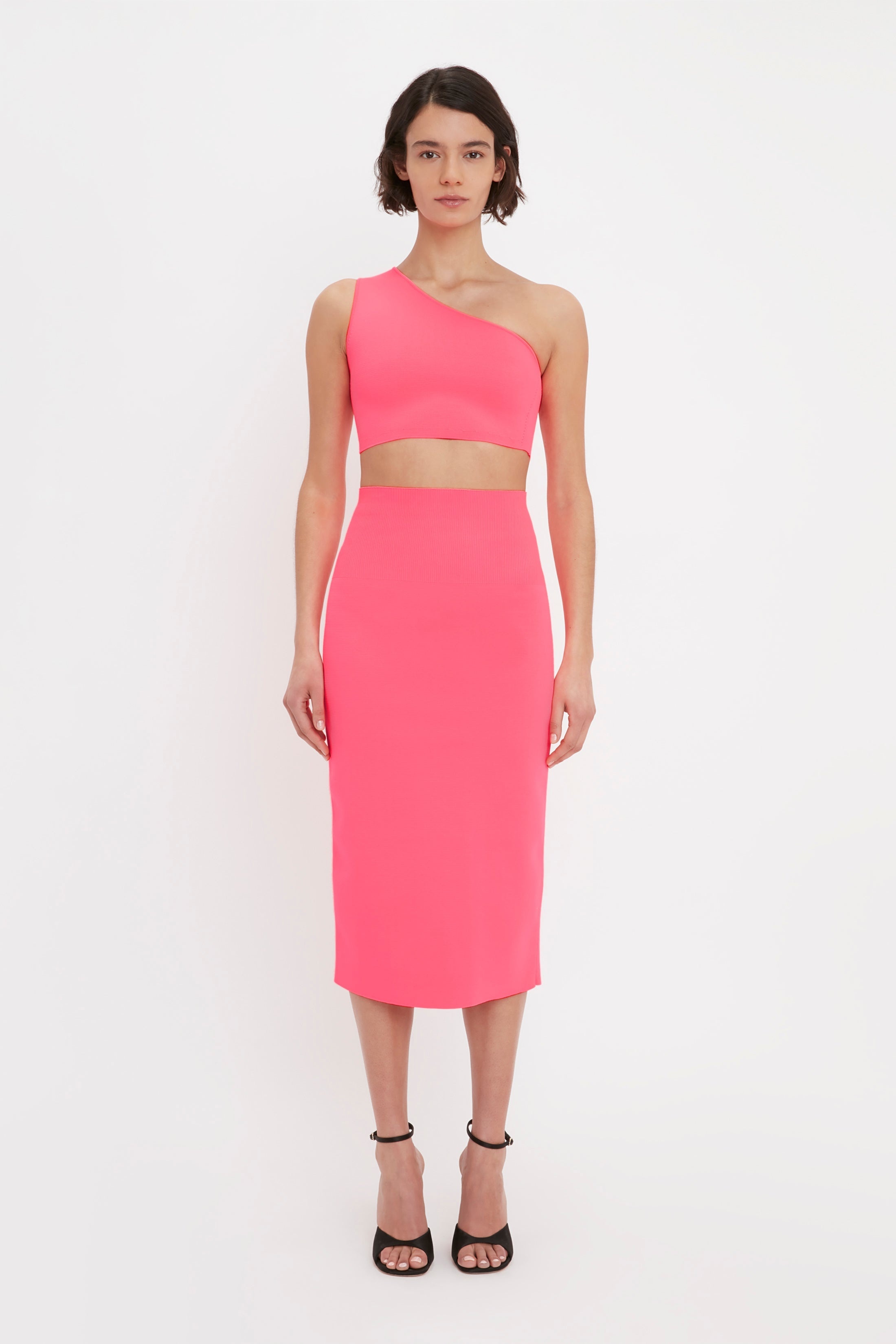 VB Body One Shoulder Crop Top In Pink - 2