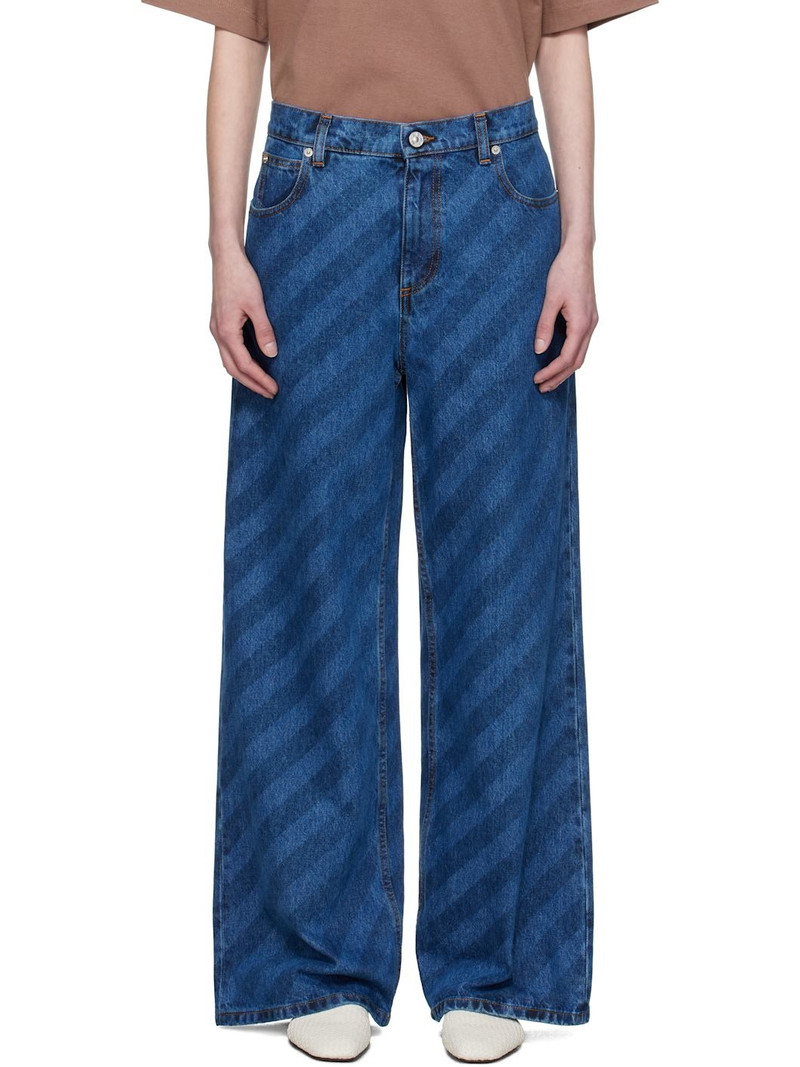 Blue Wide Leg Diagonal Stripe Jeans 1