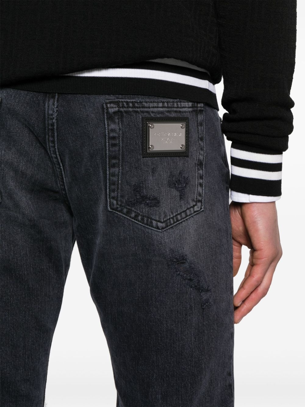 ripped-detailed cotton jeans - 5