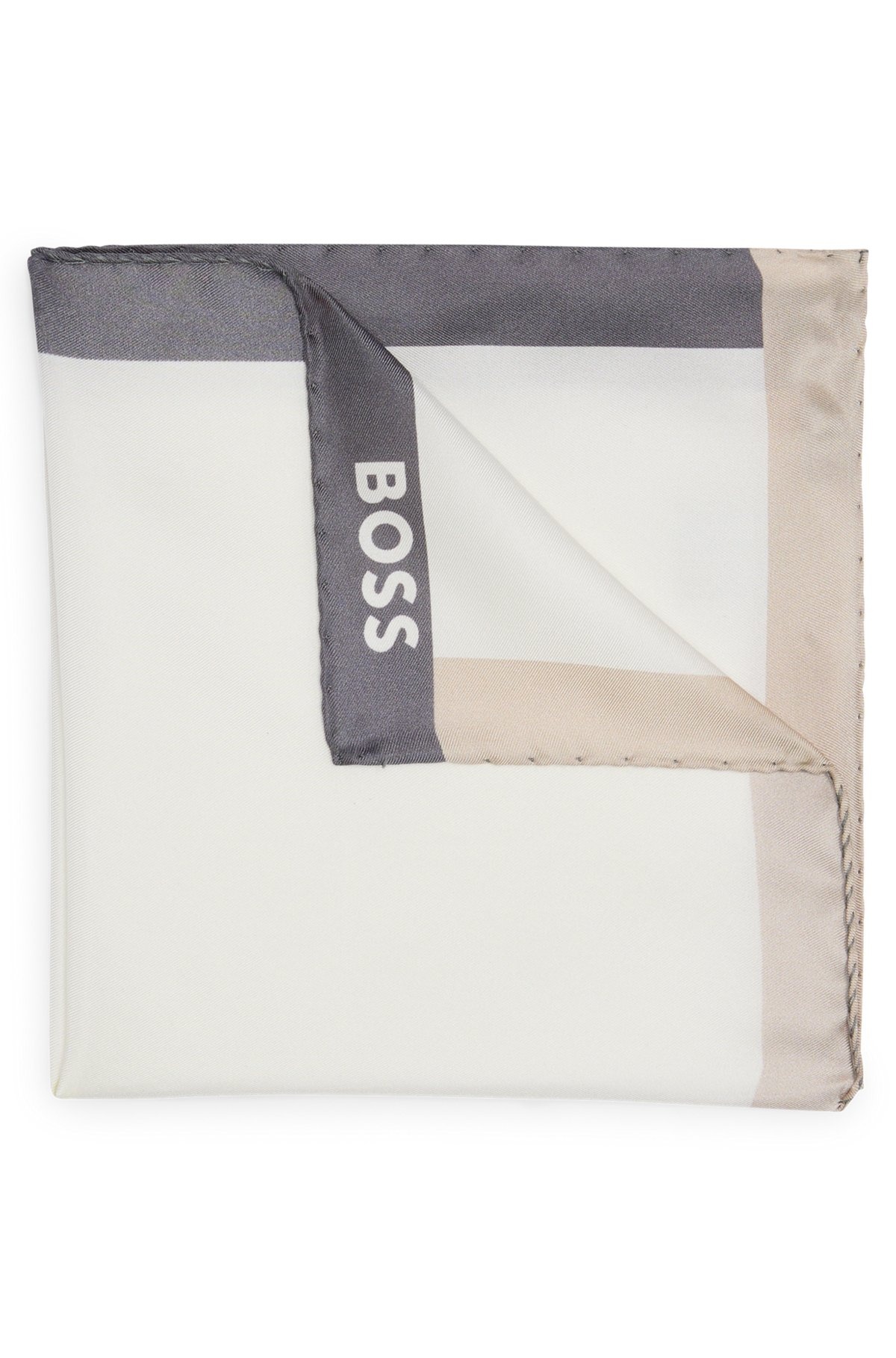 SILK POCKET SQUARE WITH BRANDING AND PRINTED BORDER - 1