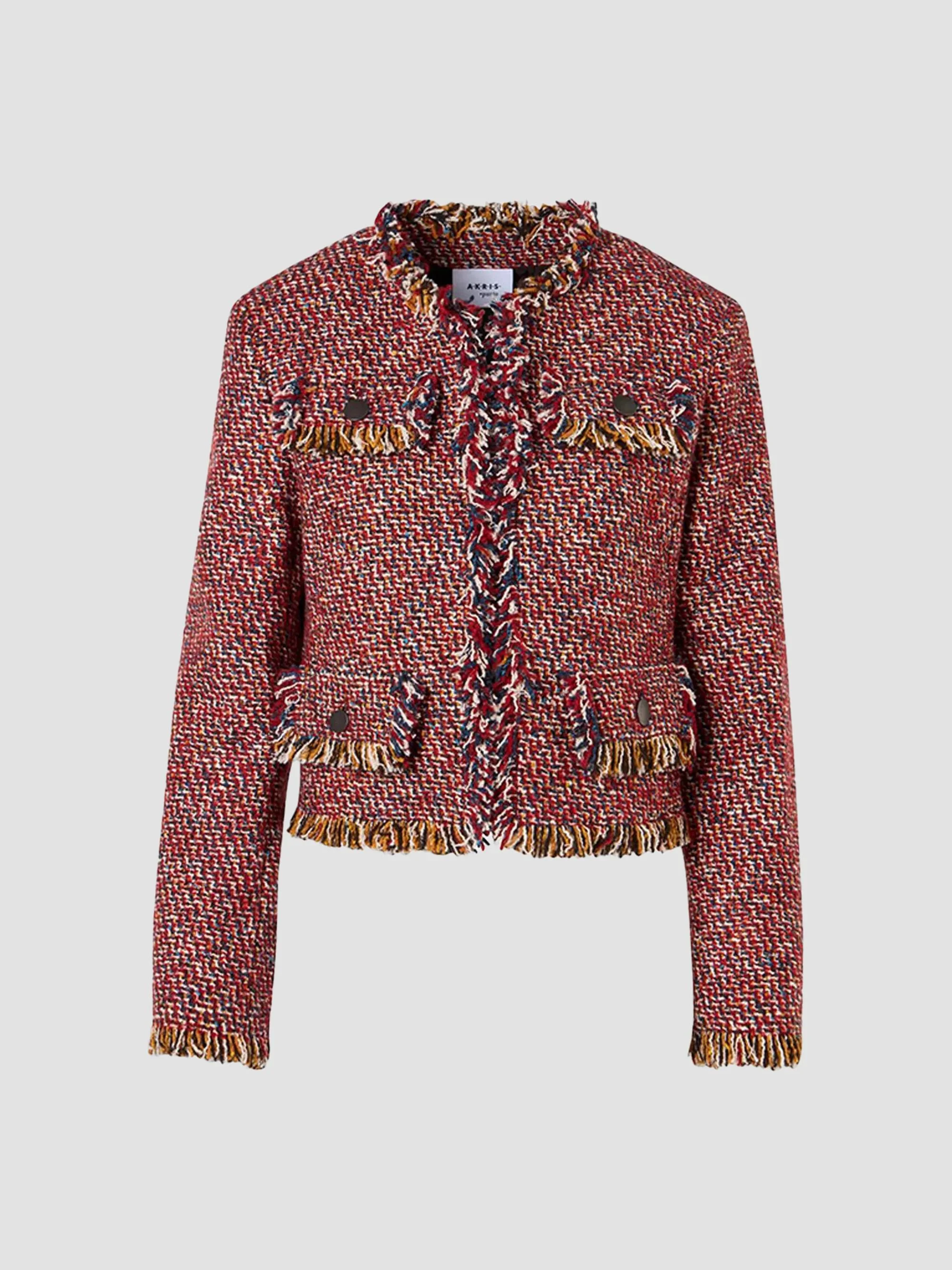 Women's Tweed Short Jacket - Rusty Red Multicolor - 1